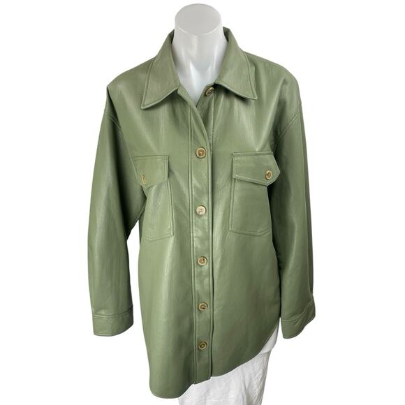 Aritzia Jackets & Blazers - Aritzia Wilfred Ganna Green Faux Leather Button Down Long Sleeve Shirt Jacket M